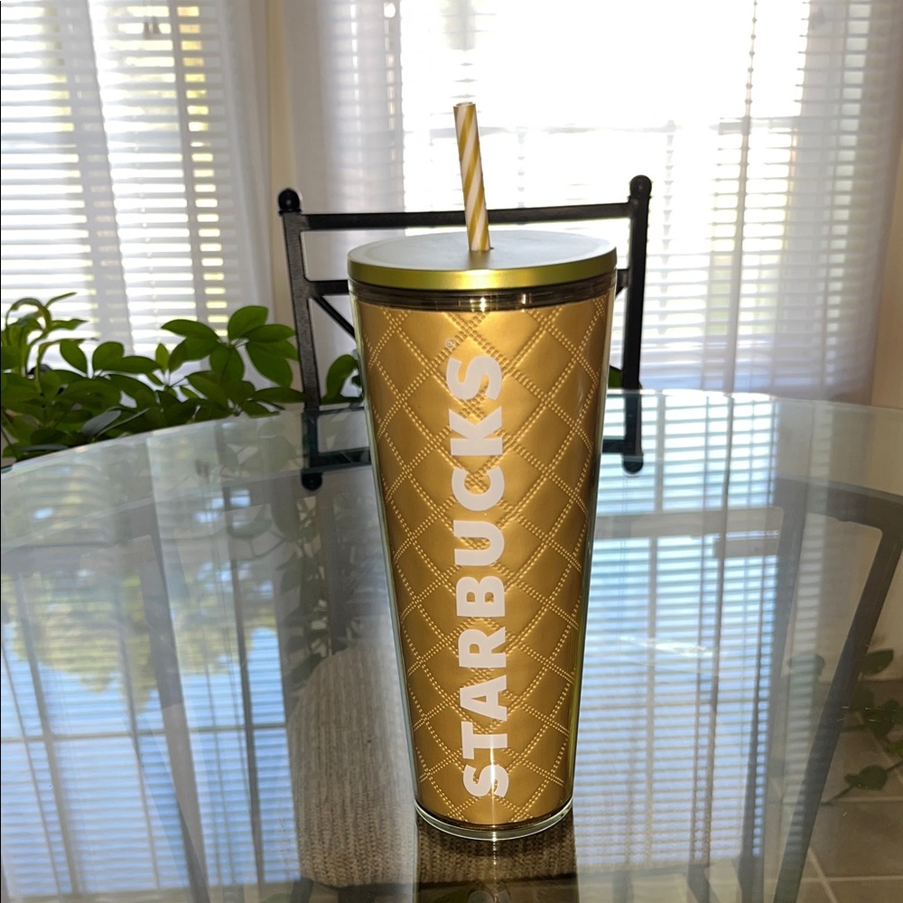 Starbucks Quilted Gold Tumbler with Straw